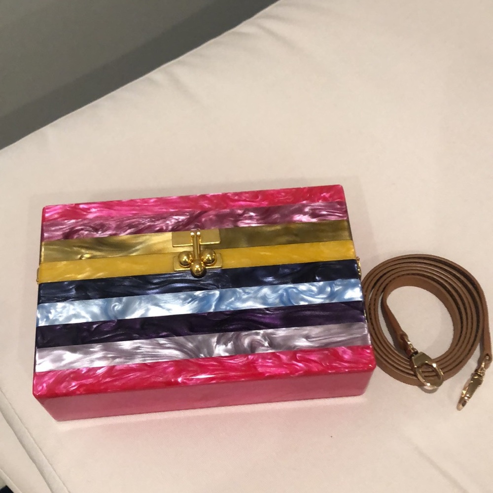 Authentic NWT, Edie Parker rainbow hard clutch w/strap - Picture 4 of 8